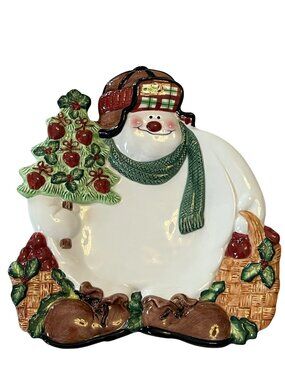 Fitz and Floyd Snowman Plate Christmas Serving Dish Holiday Figural Essentials 1